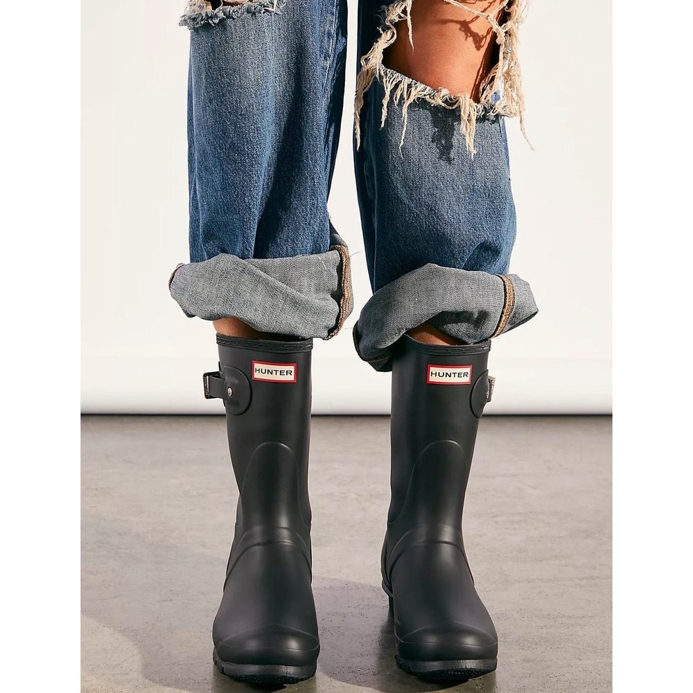 Hunter Women Original Short Black Matte Rain Boots US 7 UK 5 EU 38